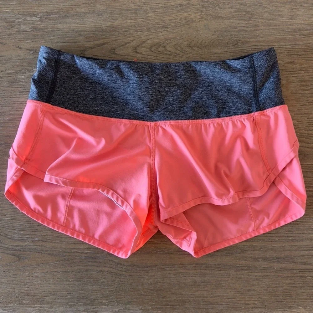 Lululemon Run: Speed Short *Block-It Pocket-Grapefruit-Style‎ # W7789S-Size 4